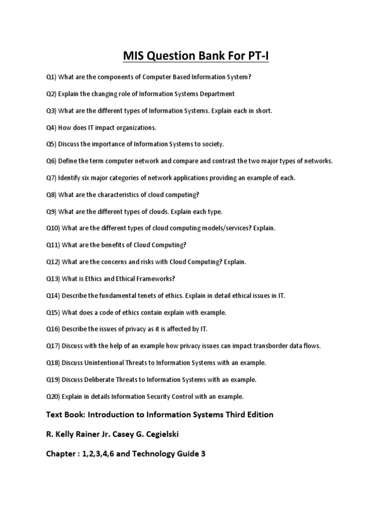 MIS Question Bank for PT-I Exam Prep | PDF