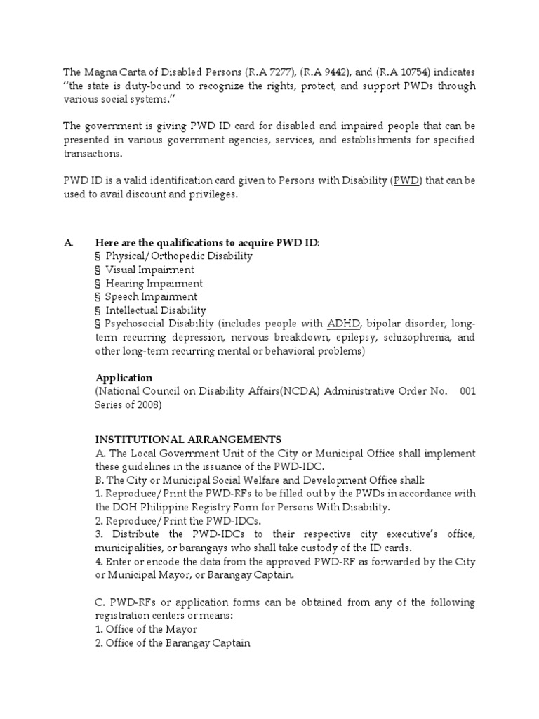 A. Here Are The Qualifications To Acquire PWD ID | Download Free PDF ...