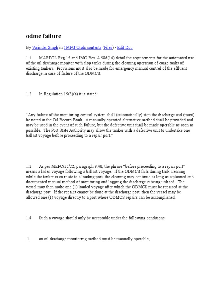 Procedures for Manual Monitoring and Record Keeping of Oil Discharges