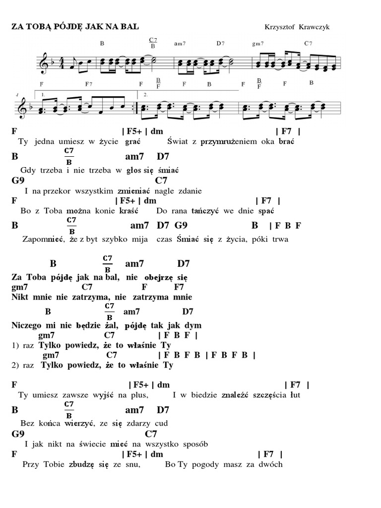 Za Toba Pojde Jak Na Bal Nuty Krzysztof Krawczyk Docx