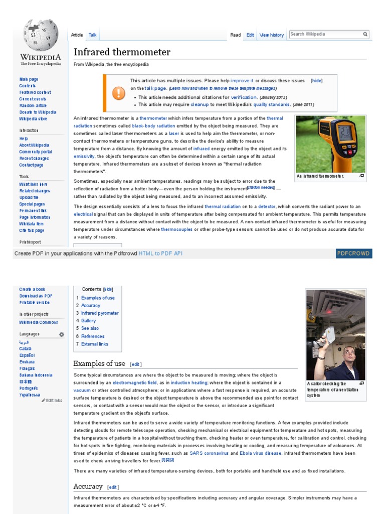 Wikipedia Org Wiki Infrared Thermometer PDF PDF Thermodynamics