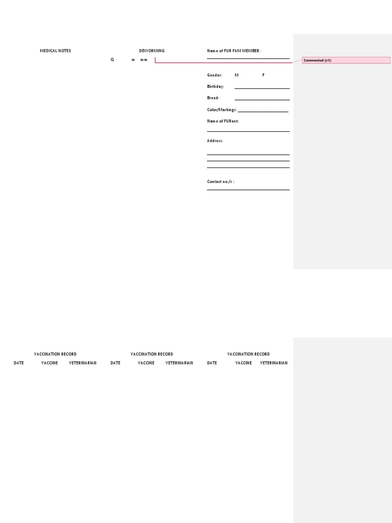 Pet Medical Record Template | PDF | Career & Growth | Business
