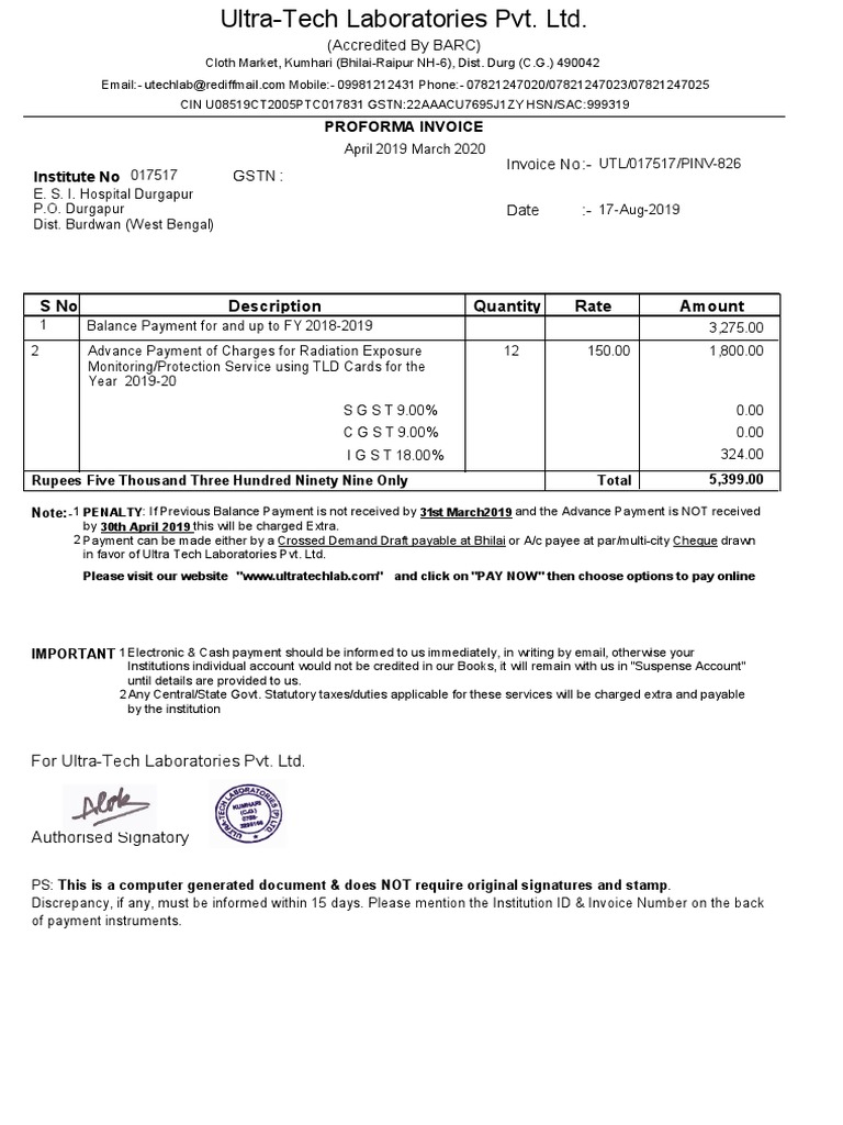 017517-Proforma Invoices FY 2019-20 PDF | PDF | Payments | Cheque