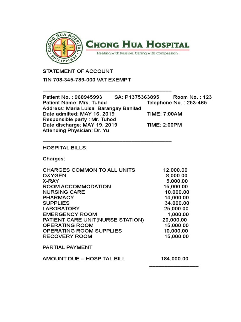 Hospital Bill Statement for Mrs. Tuhod | PDF