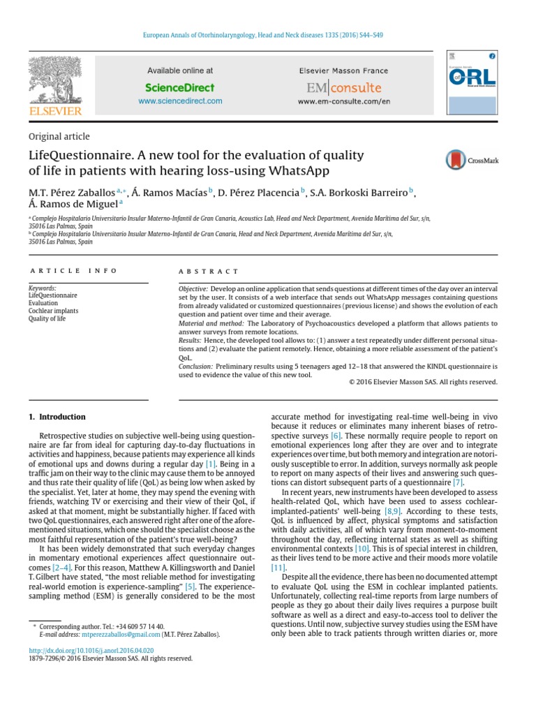 LifeQuestionnaire A New Tool For The Evaluati 2016 European Annals of ...