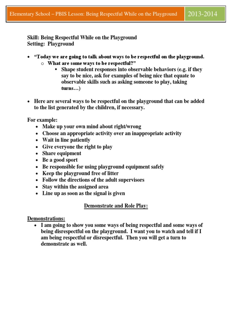 Playground Respect: Key Behaviors Guide | PDF | Playground | Psychology