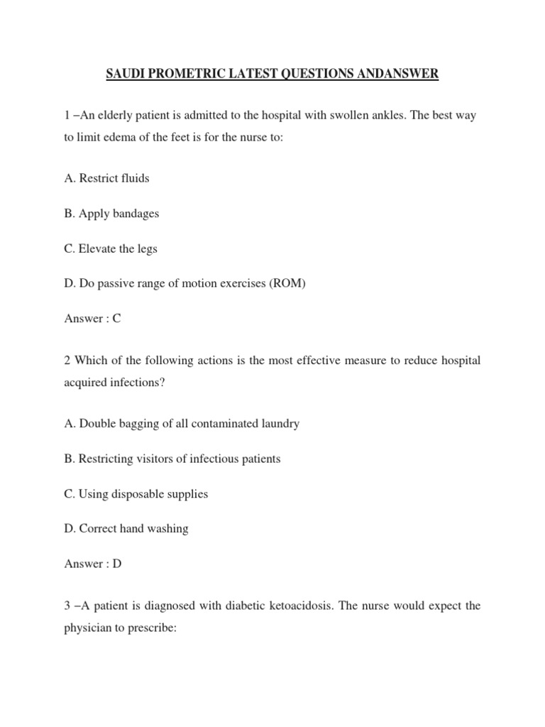 Saudi Prometric Latest Questions Andanswer Pdf Intravenous Therapy
