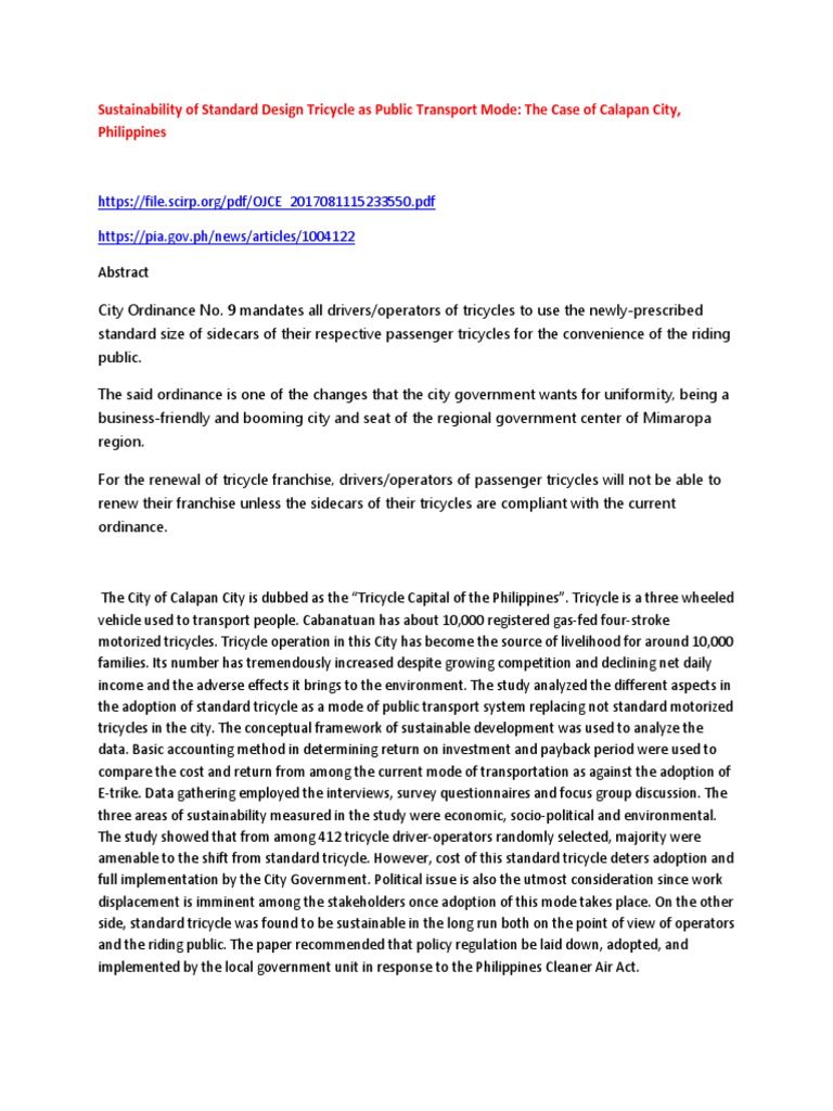 Tricycle | PDF | Sustainability | Public Transport