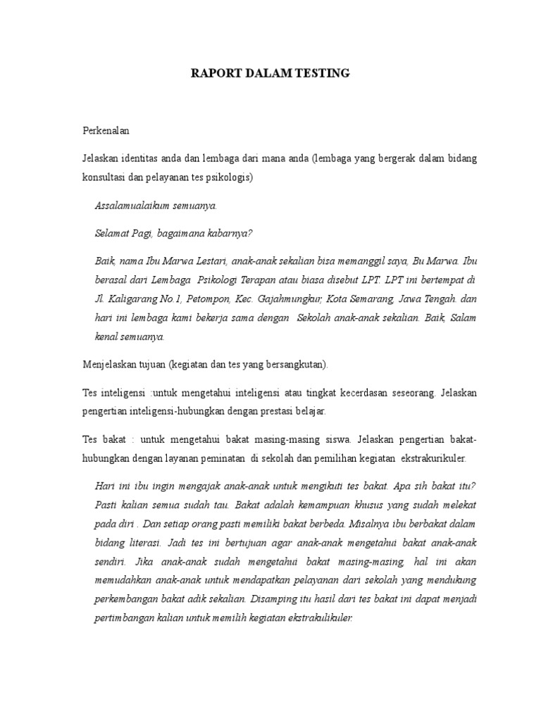 Rapport Dalam Tes Bakat | PDF | Karier & Perkembangan