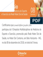 Certificado 2 Simposio Multidisciplinar de Medicina Do Esporte e Exercicio Da Rede Mater Dei de Saude PDF