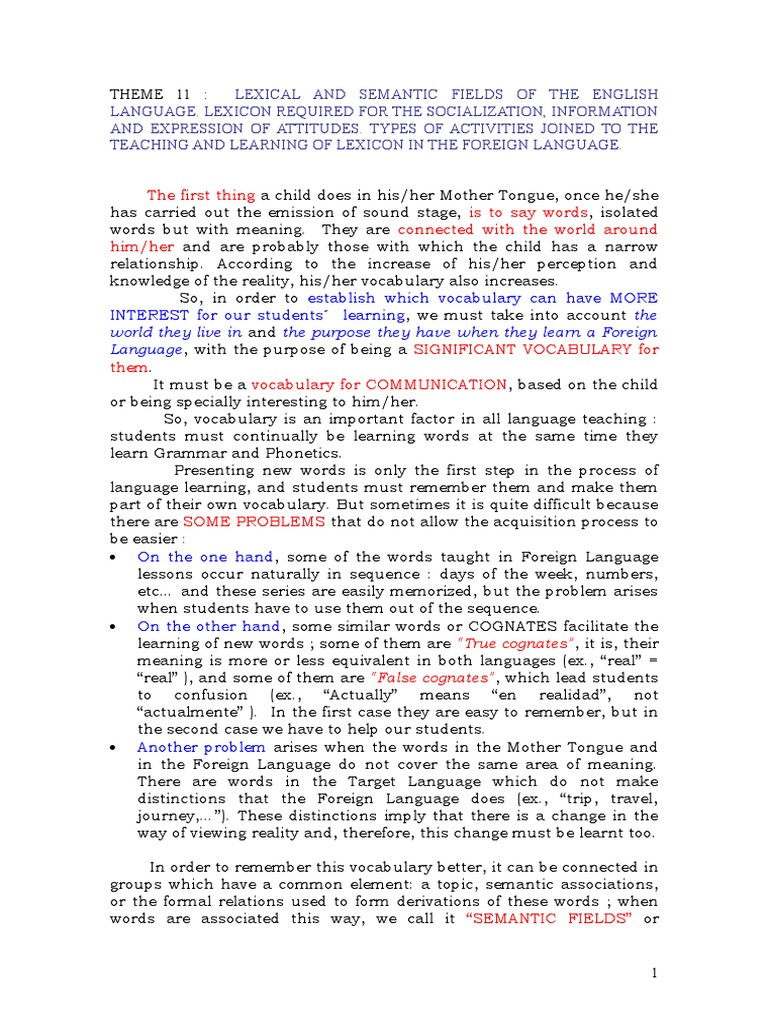 Tema 11 Magisterio Ingles Pdf Vocabulary Lexicon