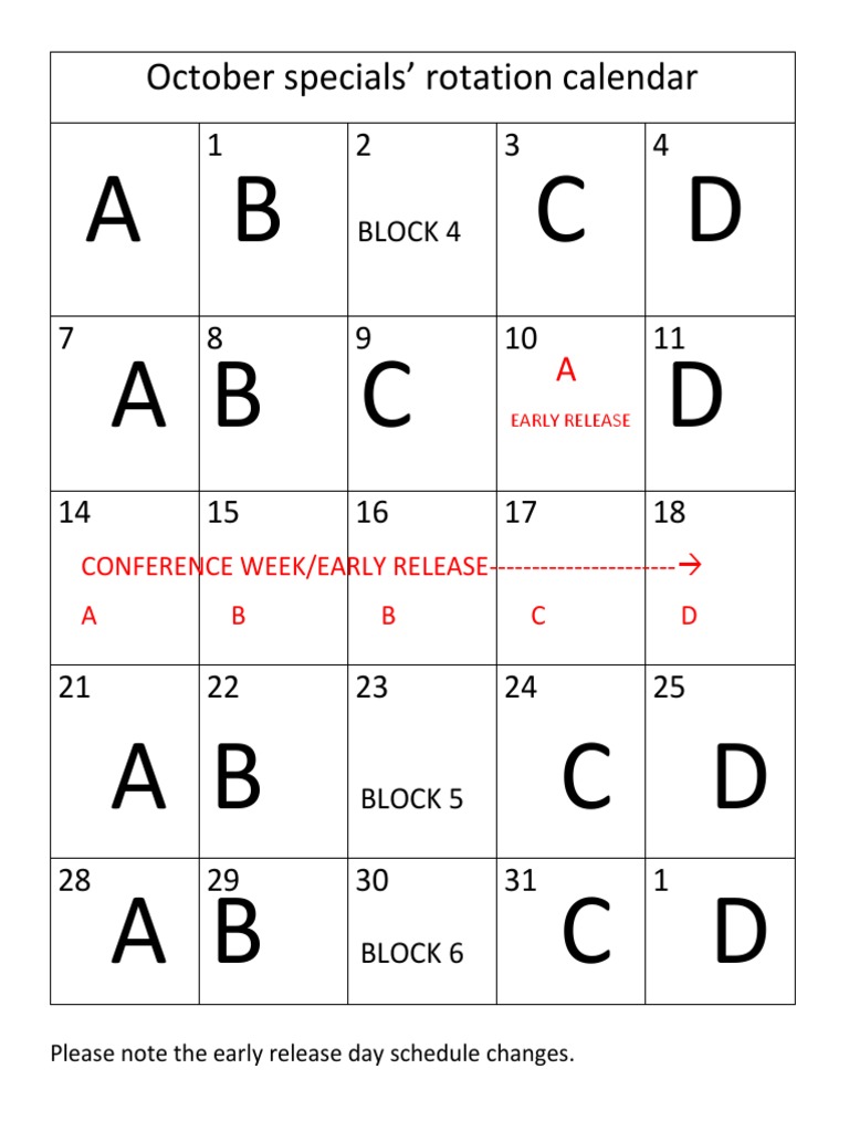October Specials Rotation Calendar | PDF