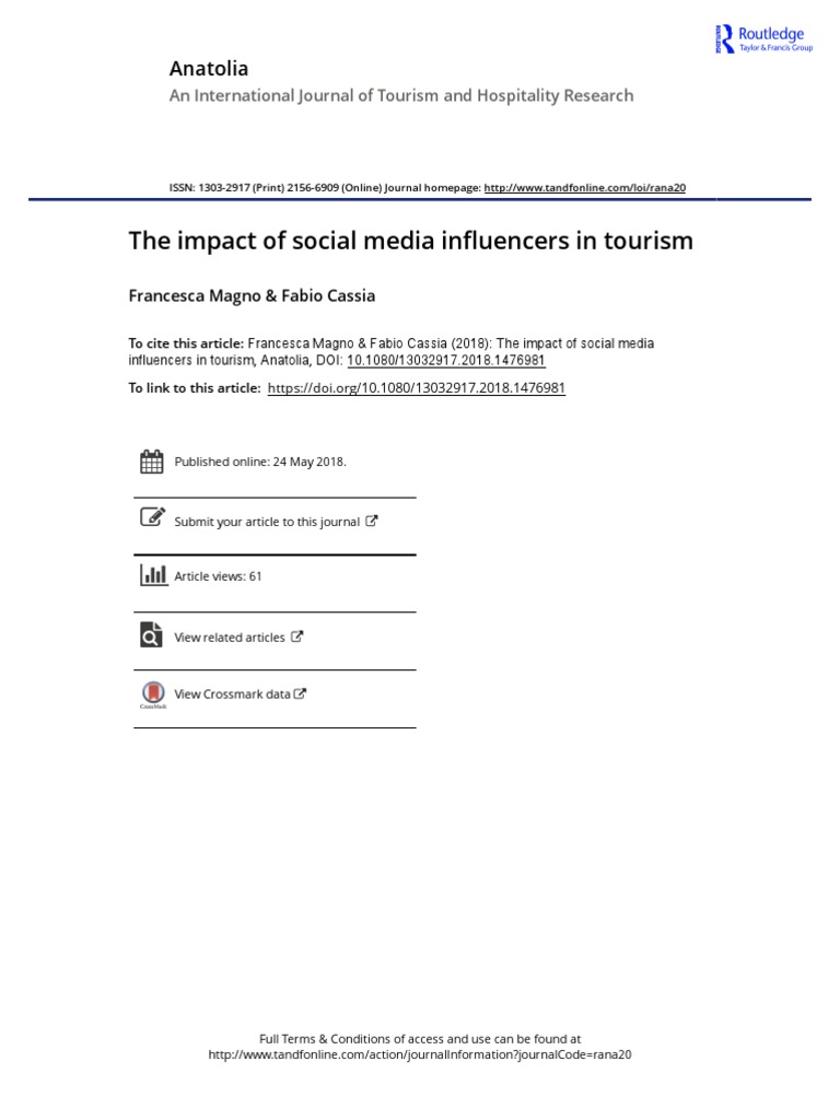 The Impact of Social Media Influencers in Tourism, Francesca Magnoa and ...