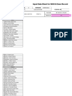 Input Data Sheet Summary for PE Class