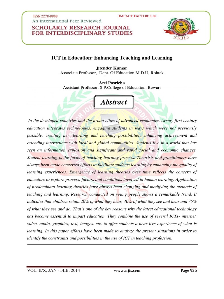 ICT in Education Enhancing Teaching and PDF | PDF | Educational ...