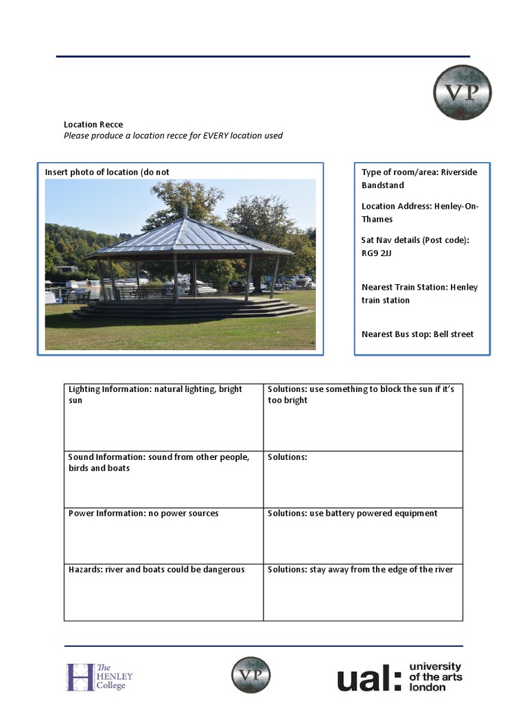 Location Recce for Riverside Bandstand | PDF