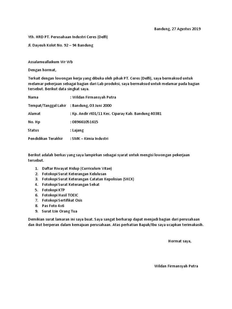 Contoh Lamaran Kerja Pt Ceres Pdf