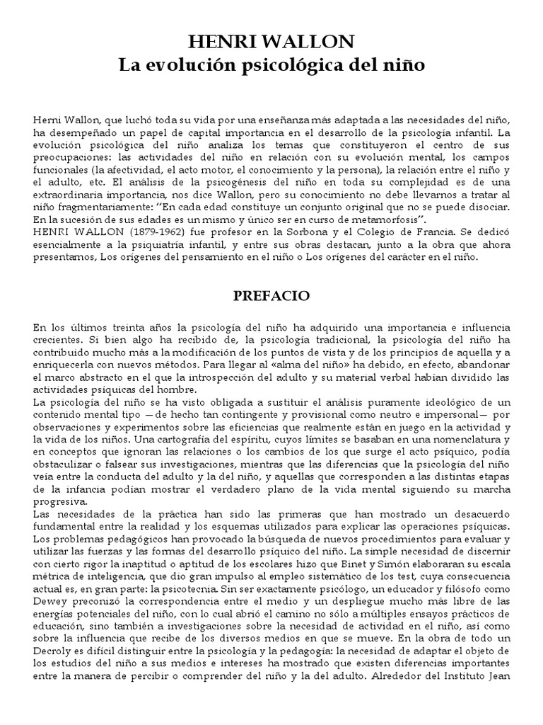 WALLON La Evolucion Psicologica Del Nino | PDF | Adultos | Sicología