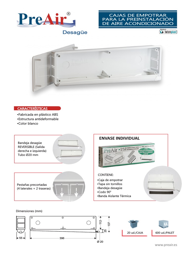 CAJA DE PREINSTALACION AIRE ACONDICIONADO CON BANDEJA DE DESAGUE HORIZONTAL