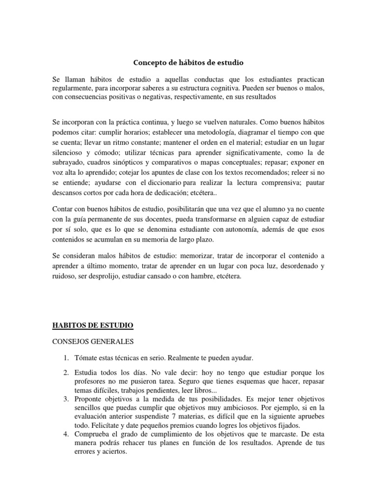 Habitos y Tecnicas de Estudio | PDF | Habilidades de estudio | Memoria