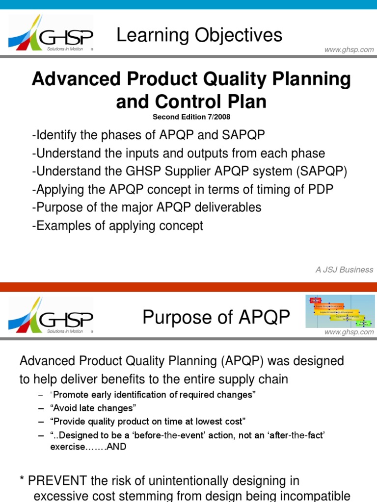 Learning Objectives: Advanced Product Quality Planning and Control Plan ...