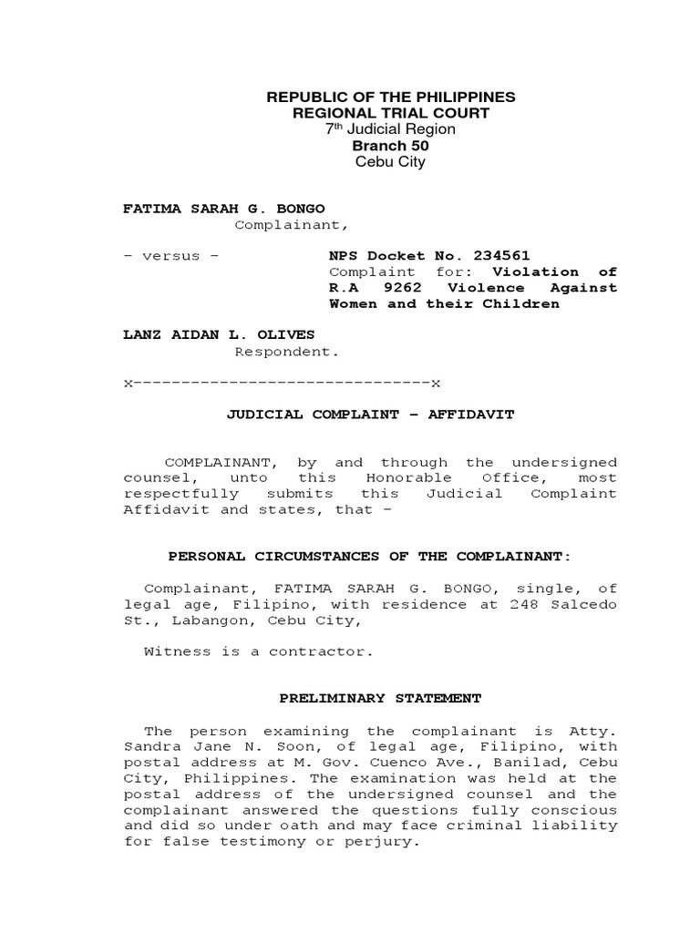 Complaint VAWC PDF Perjury Evidence