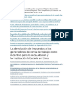 La Devolución de Impuestos A Los Generadores de Renta de Trabajo Como Incentivo para La Recaudación y Formalización Tributaria en Lima