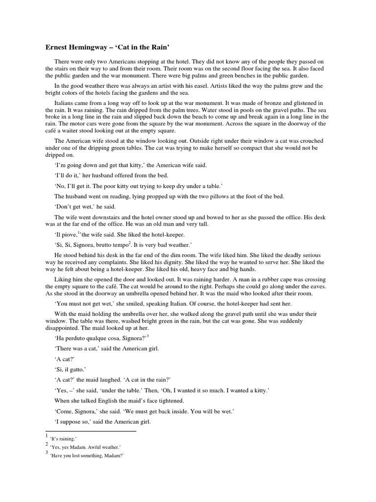 Cat In The Rain By Ernest Hemingway Pdf