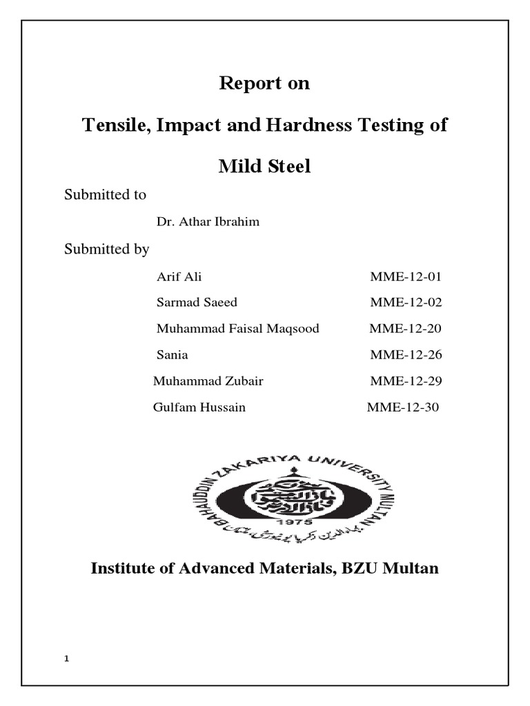 Report On Tensile, Impact and Hardness Testing of Mild Steel | PDF ...