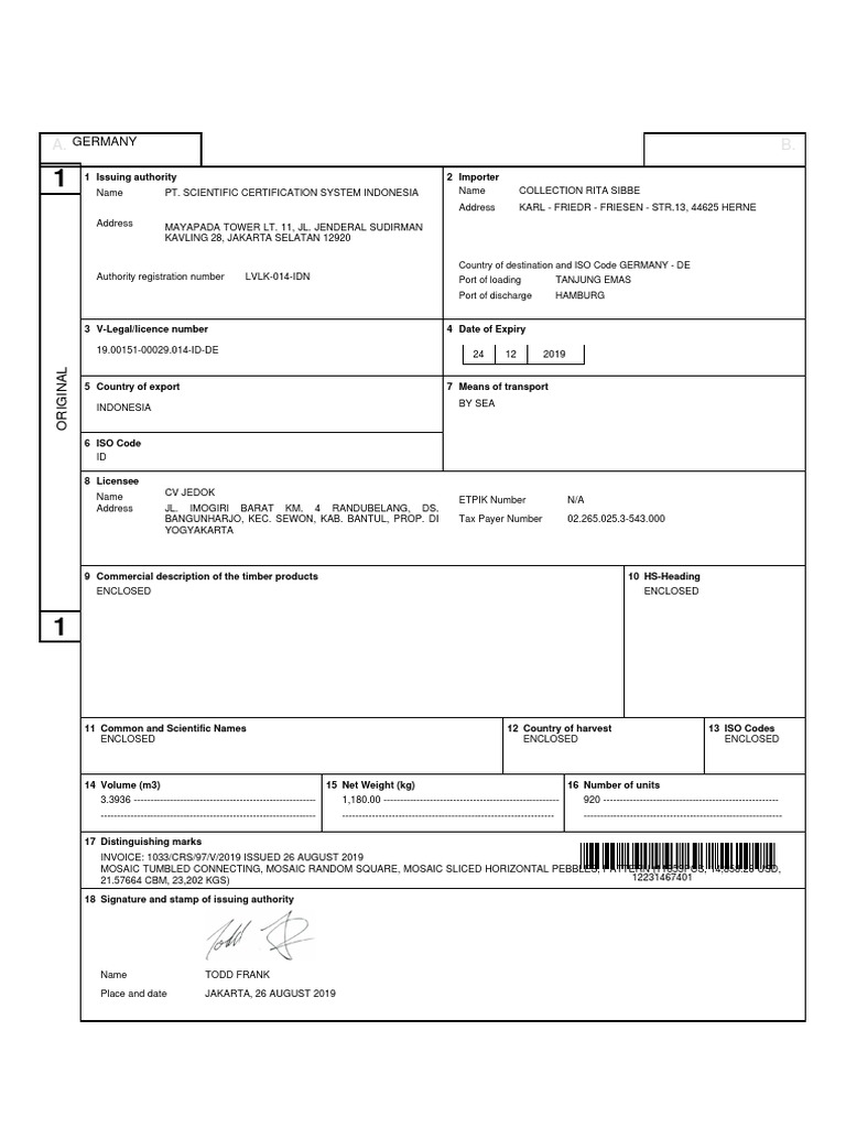 Timber Export Documentation to Germany | PDF | Civil Law (Legal System ...