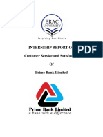 Internship Report On Customer Service and Satisfaction of Prime Bank Limited