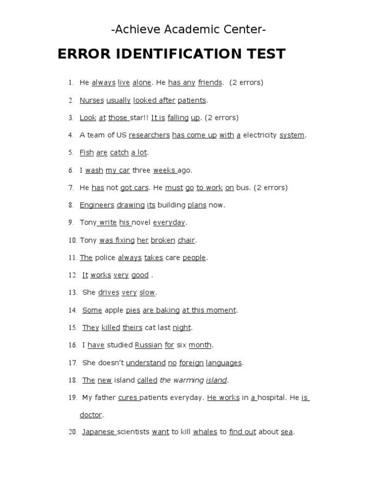 Error Identification Test1 | PDF