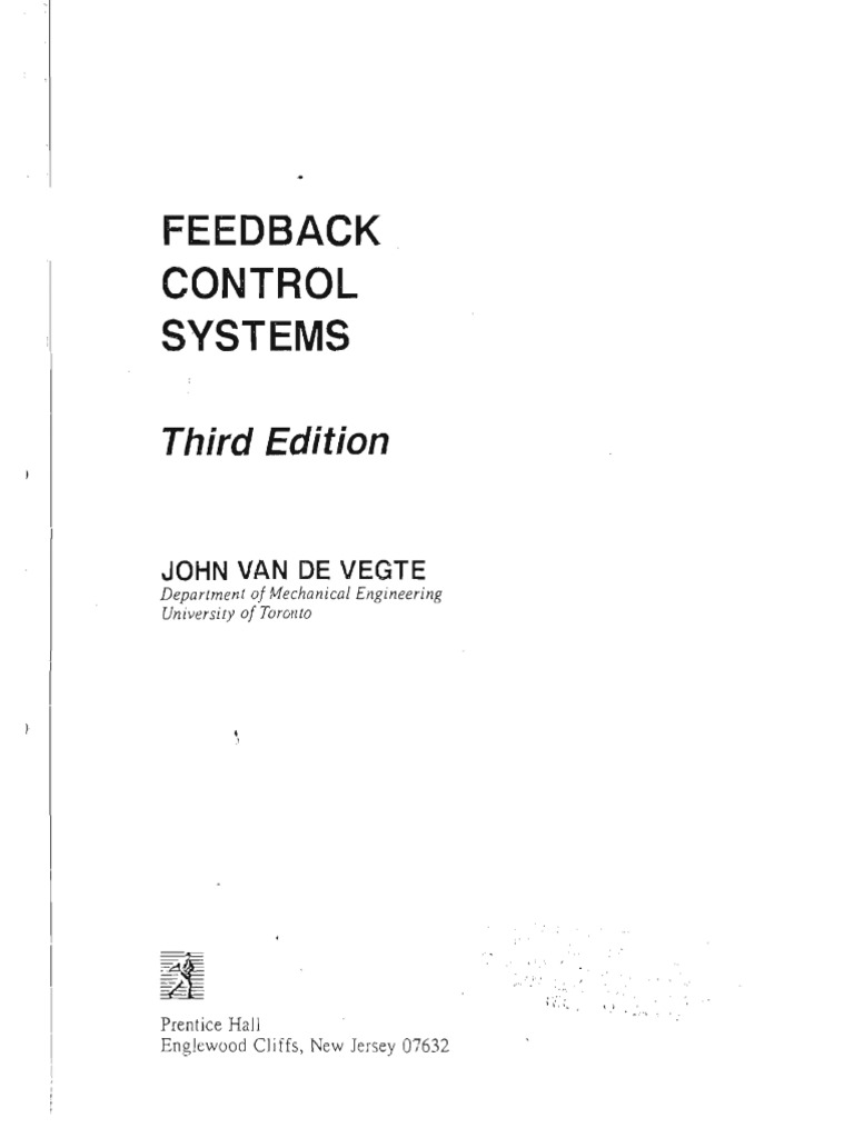 Feedback Control Systems John Van de Vegte PDF Control Theory