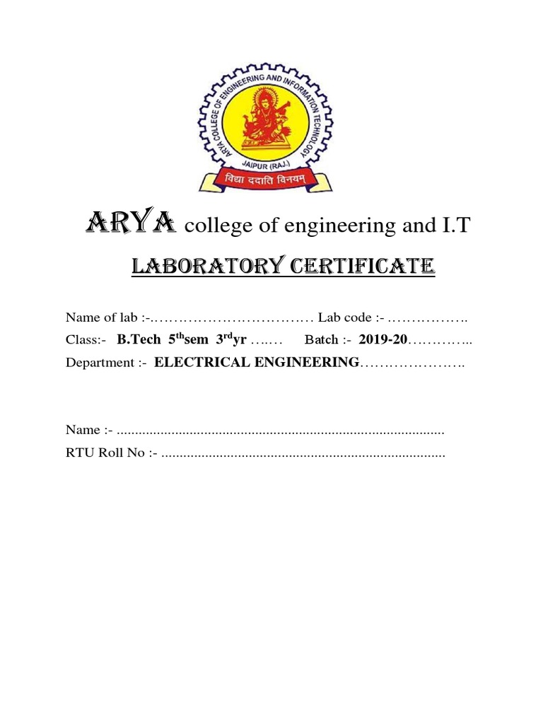 College of Engineering and I.T Laboratory Certificate: Sem 3 Yr . Batch ...