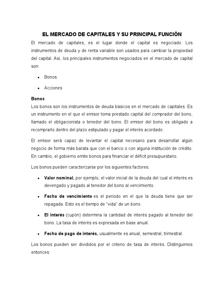 Funciones del Mercado de Capitales | PDF | Compartir (Finanzas) | Interés