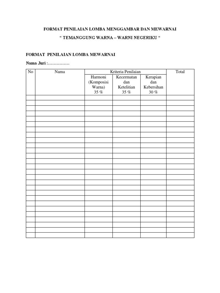 Format Penilaian Mewarnai Guru Paud