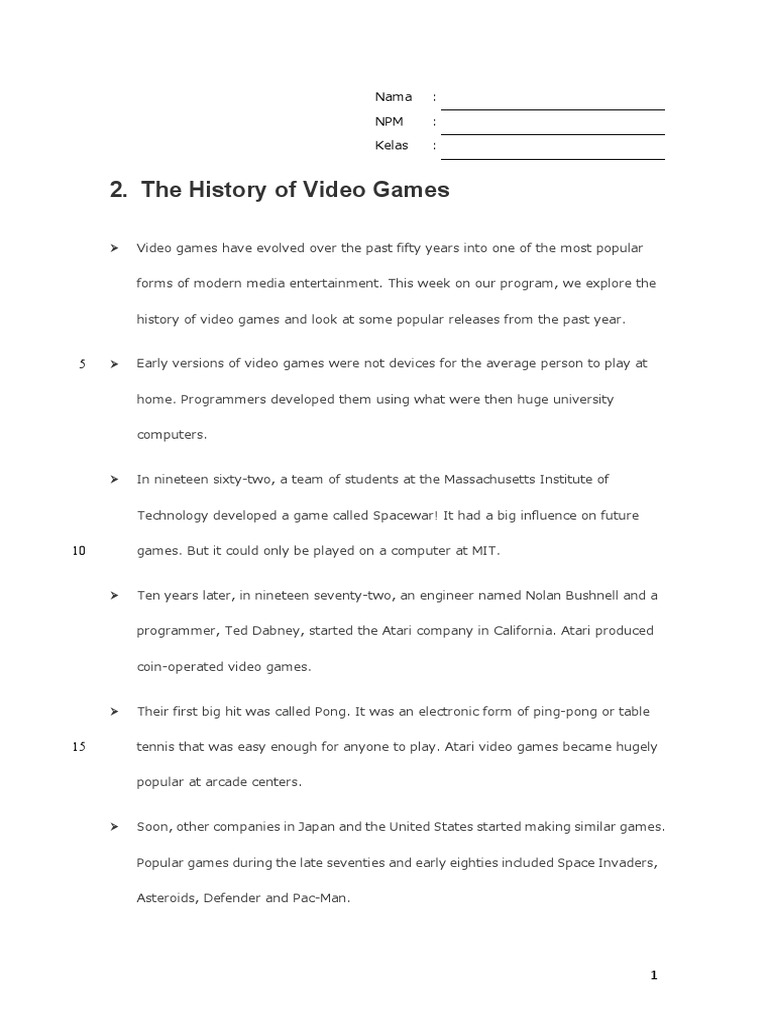Reading - The History of Video Games | PDF | Video Games | Wii