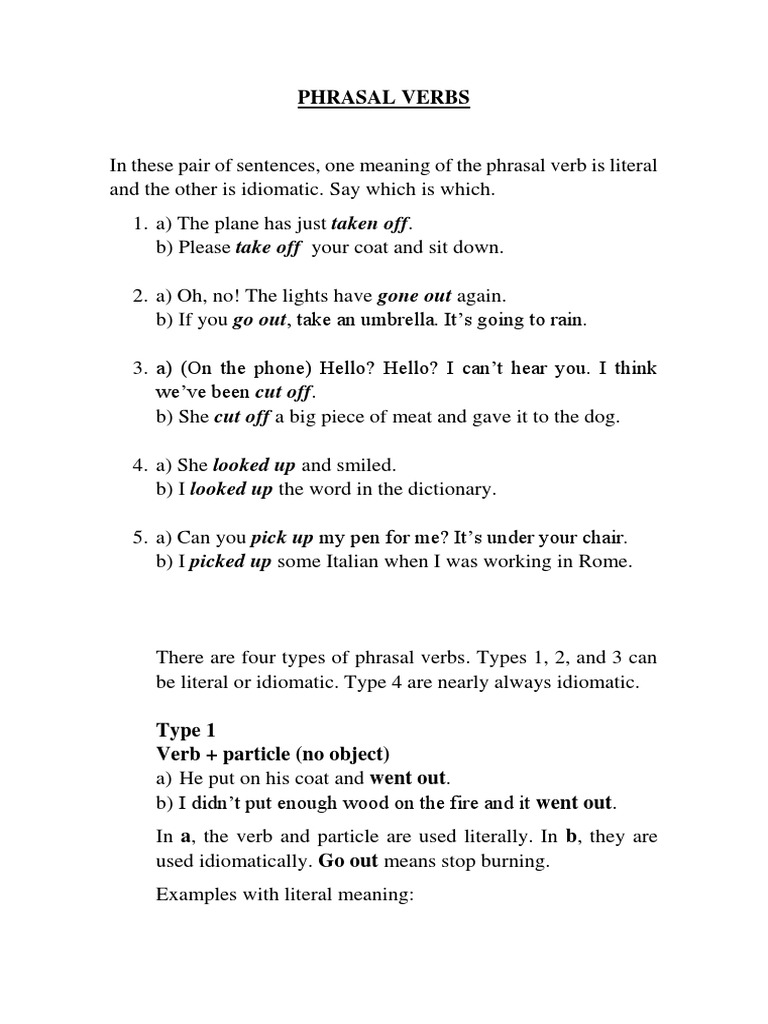 Phrasal Verbs1 Lesson Pdf Verb Object Grammar