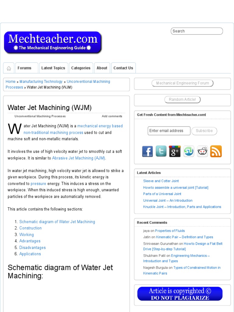 Water Jet Machining (WJM) | PDF | Machining | Nozzle