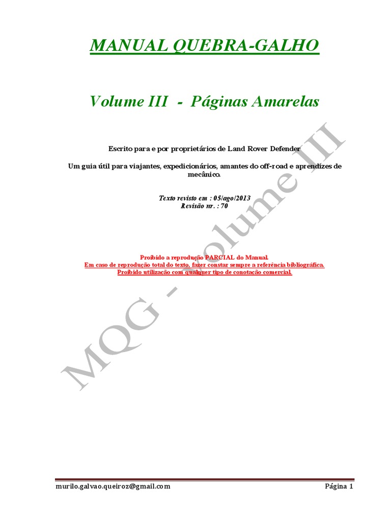 Manual Quebra Galhos MQG - Vol3 - Páginas Amarelas - v70 | PDF | Suspensão  (veículo) | Lente (ótica)