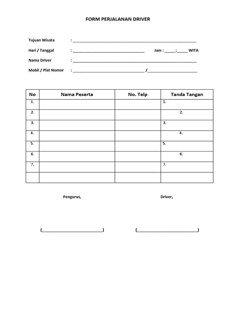 Form Perjalanan Driver dan Peserta | PDF | Bisnis | Teknologi & Rekayasa