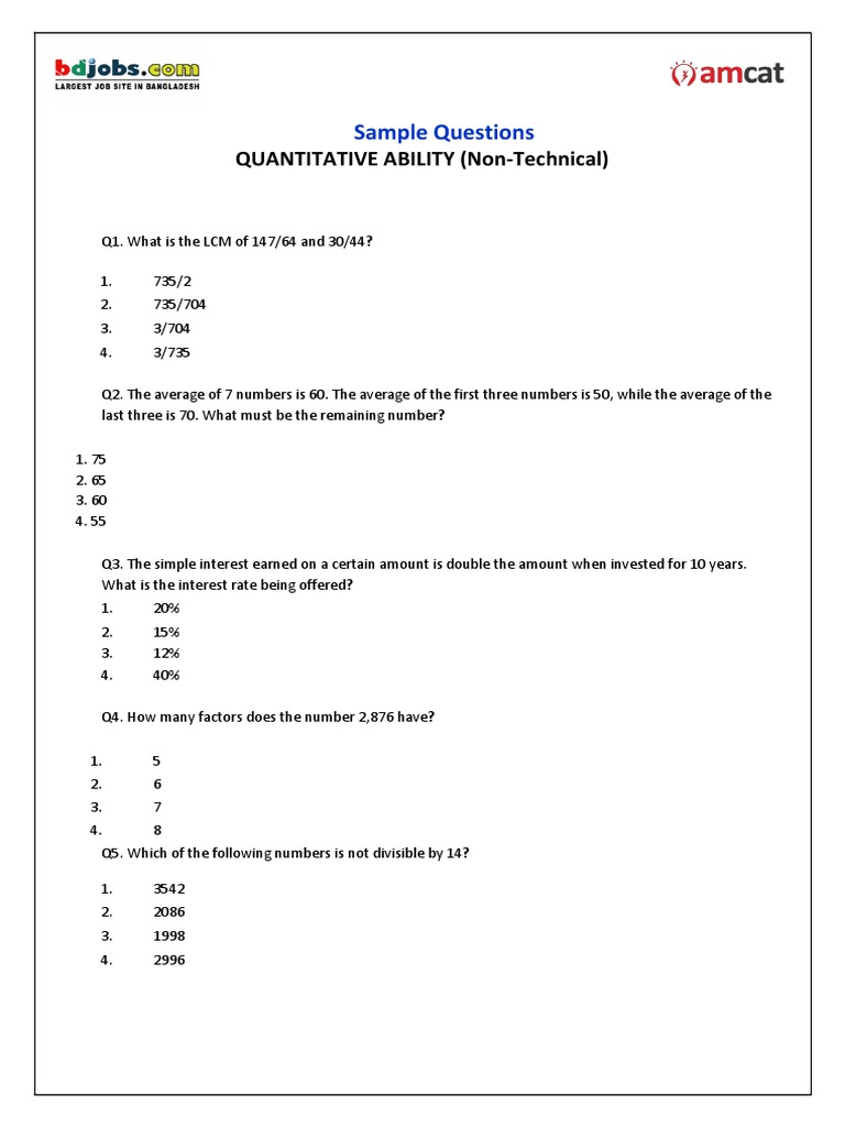 Quantitative Ability Sample Questions | PDF