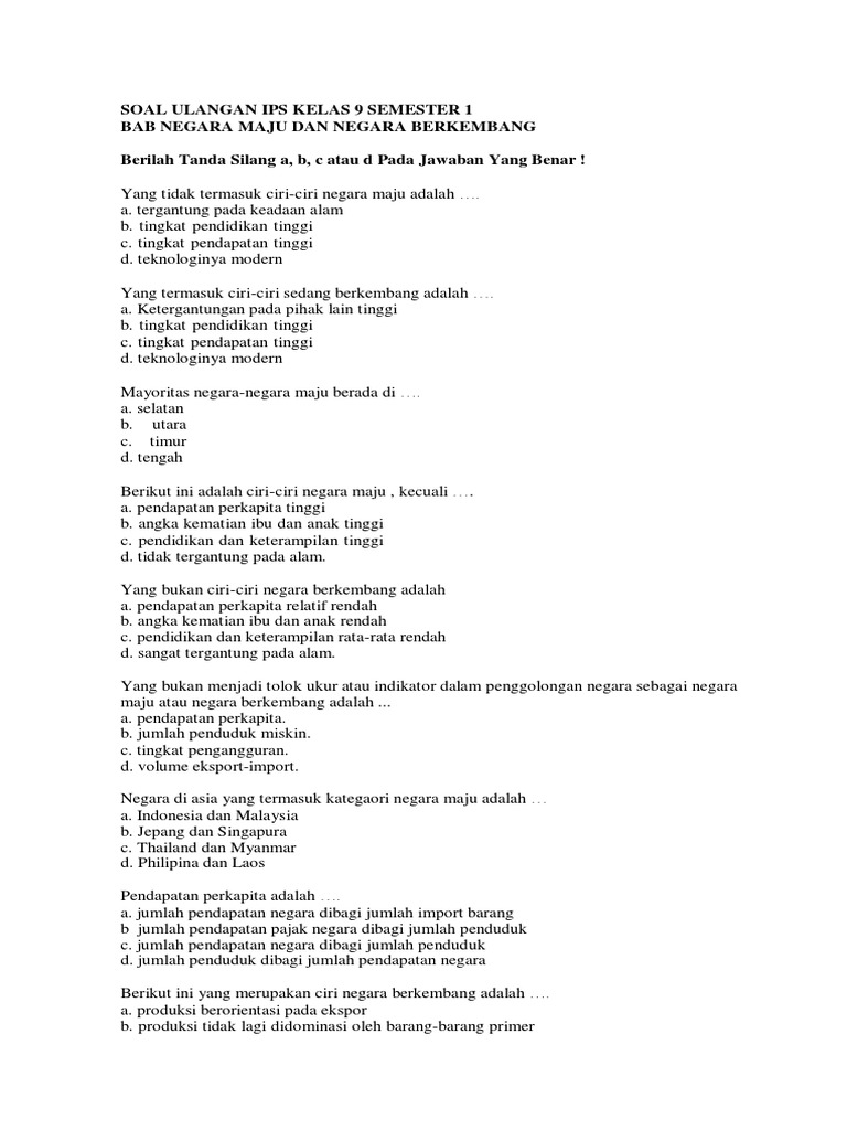 Soal Hots Negara Maju Dan Berkembang All Desain