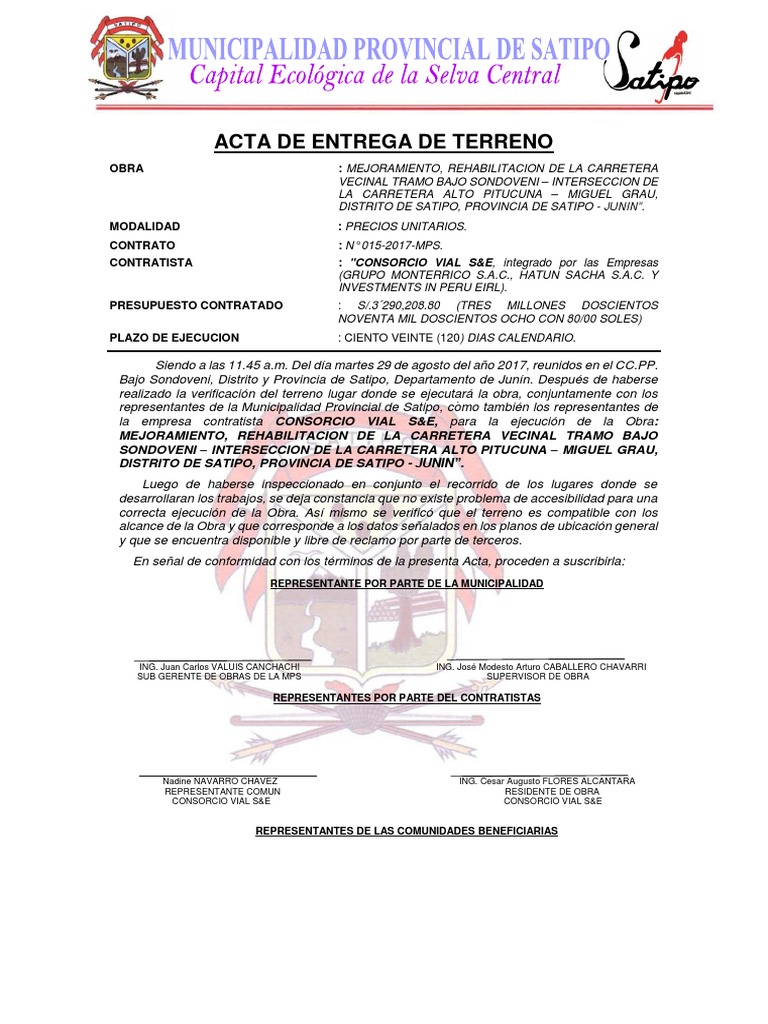 Acta de Inicio Entrega y Recepcion de Obra VILLA LUZ | PDF | Agitación