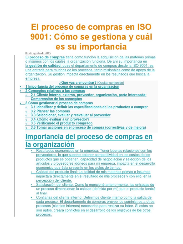 Proceso de Compras en ISO 9001:2015 | PDF | Calidad (comercial ...