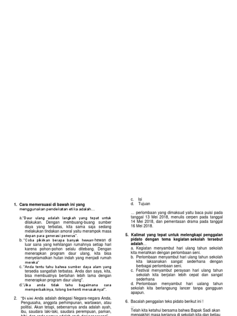 Soal Pidato Persuasif