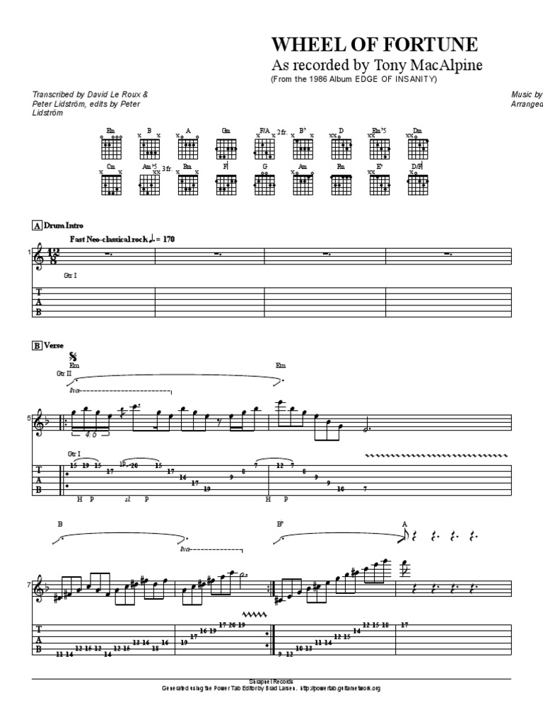 Tony Macalpine スコア 楽譜 Tony Macalpine - Wheel of Fortune | PDF