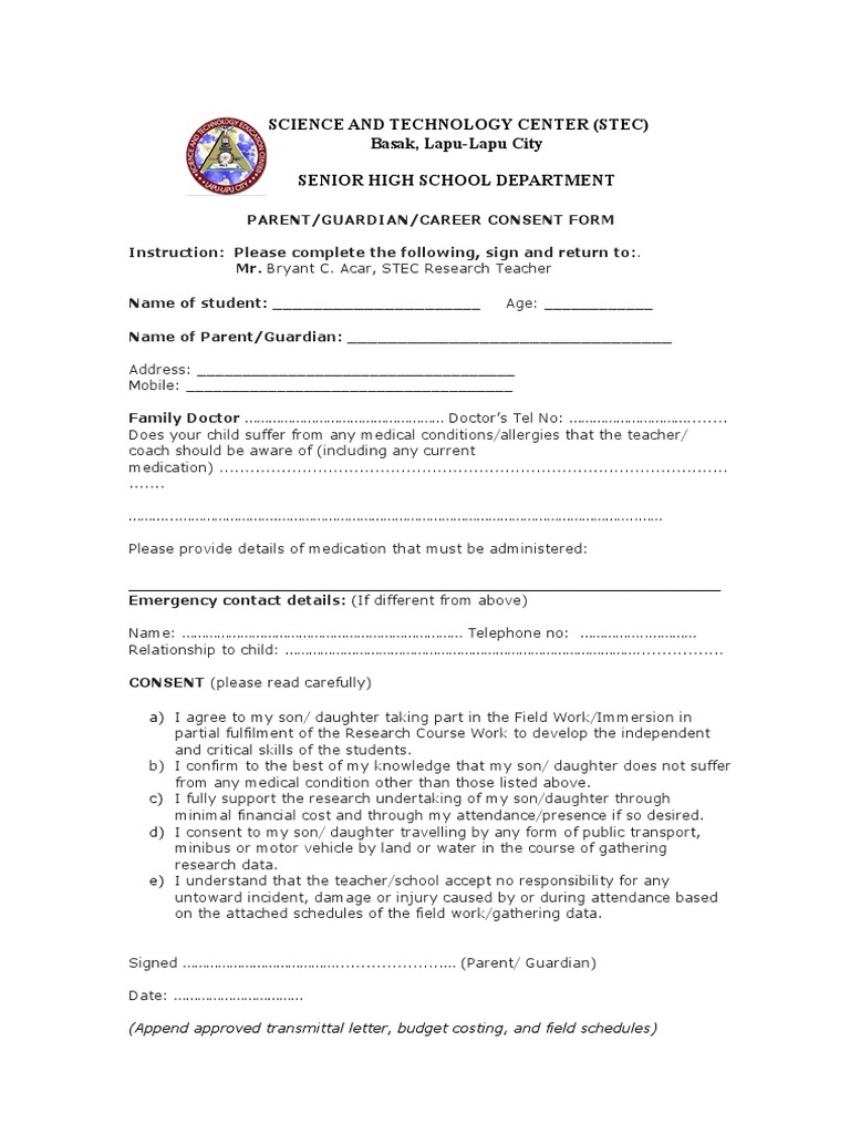 Parent Consent for Research Field Work | PDF | Career & Growth