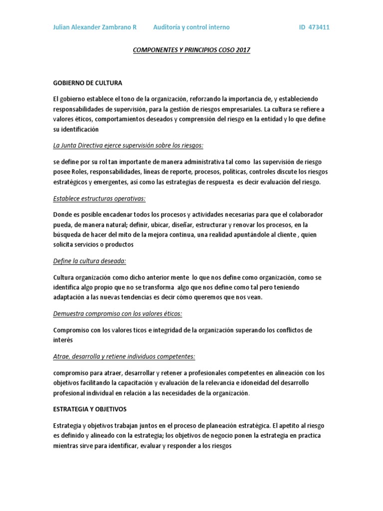 Componentes y Principios COSO 2017 | PDF | Planificación | Riesgo