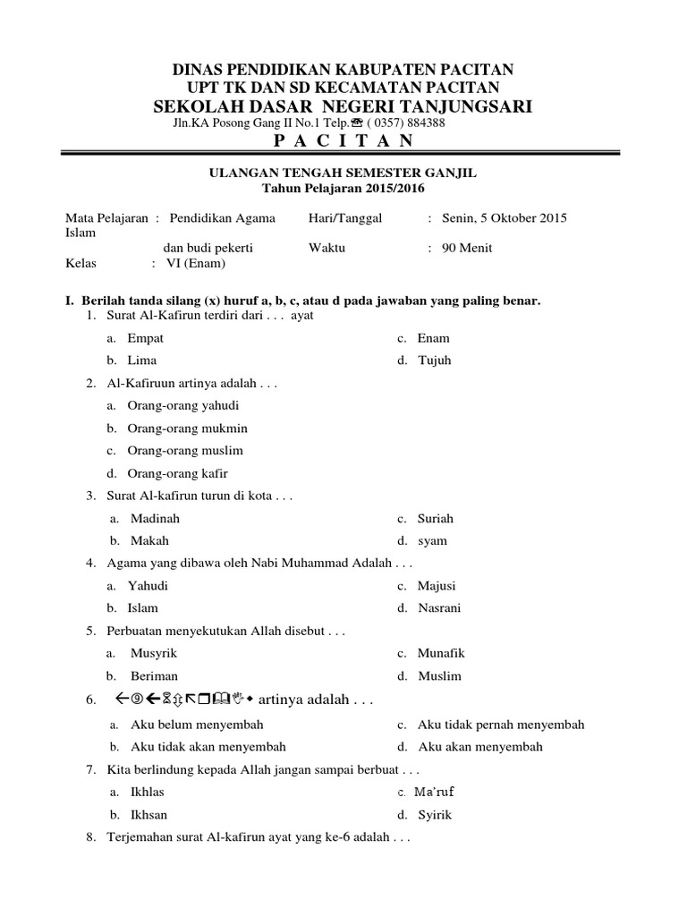 Soal Pts Pai Kls 6 Docx